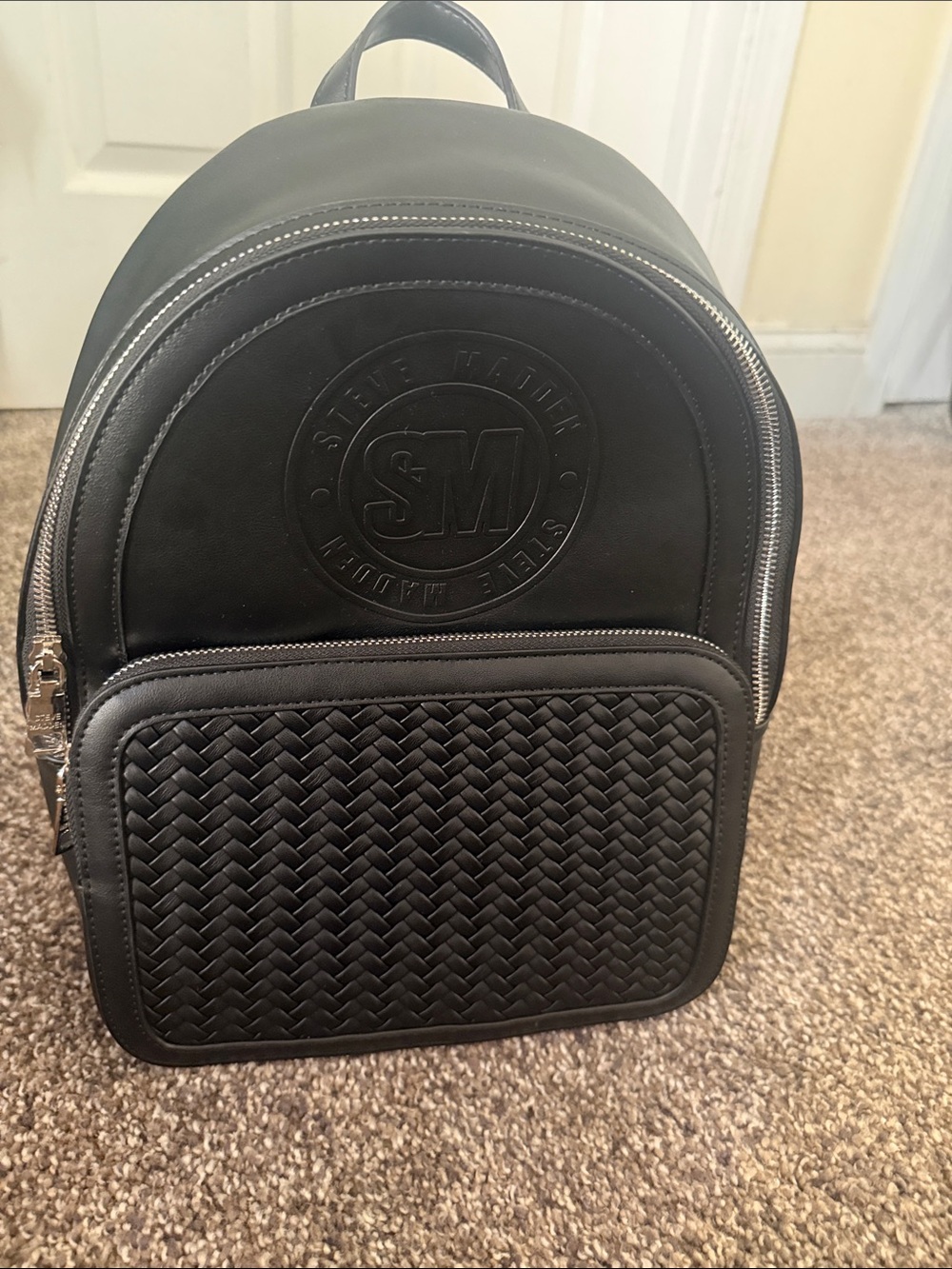 Steve Madden Black Woven-Front barden Backpack